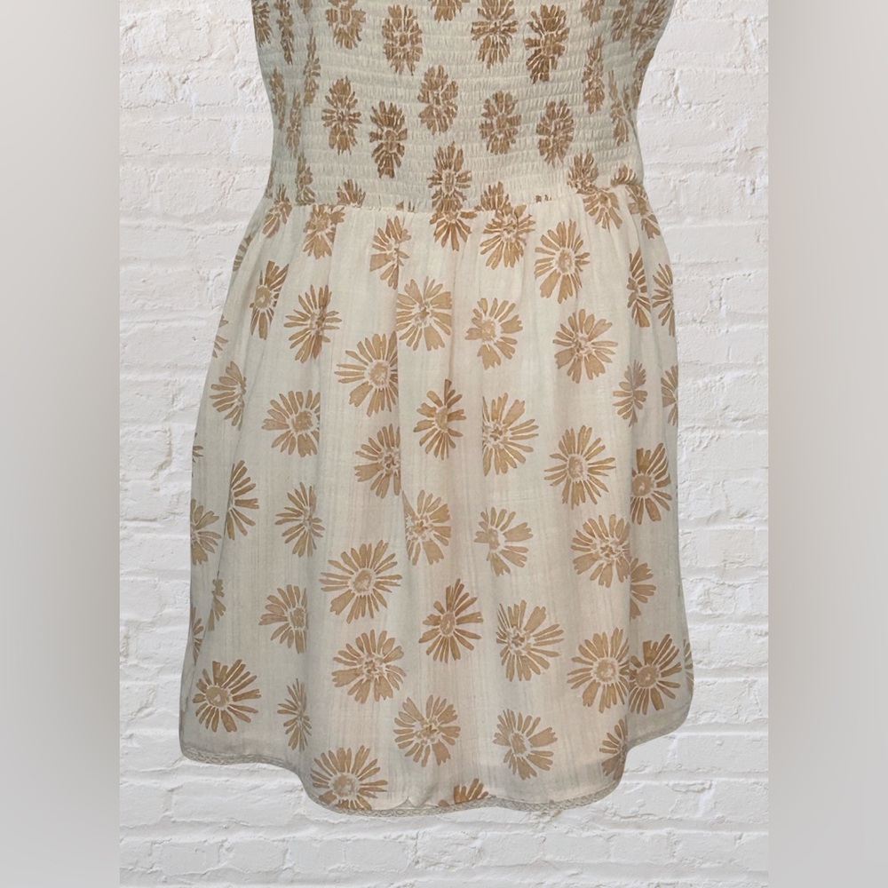 American Eagle Ivory Tan Summer Floral Corset Mini Dress L Cottagecore Bohemian - Picture 9 of 11